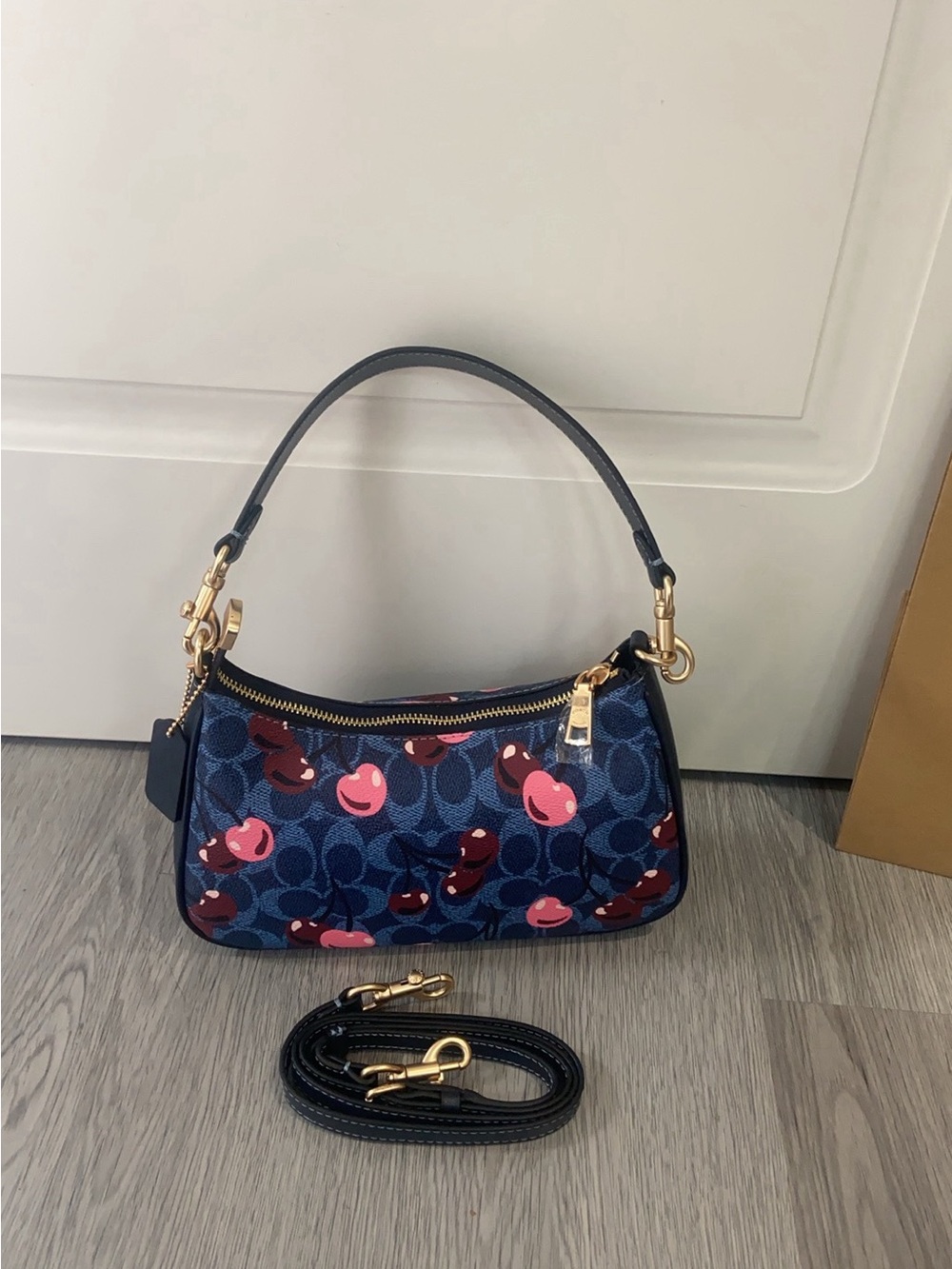 Coach Navy Signature Mini Shoulder Bag with Pink Accents - Picture 2 of 9